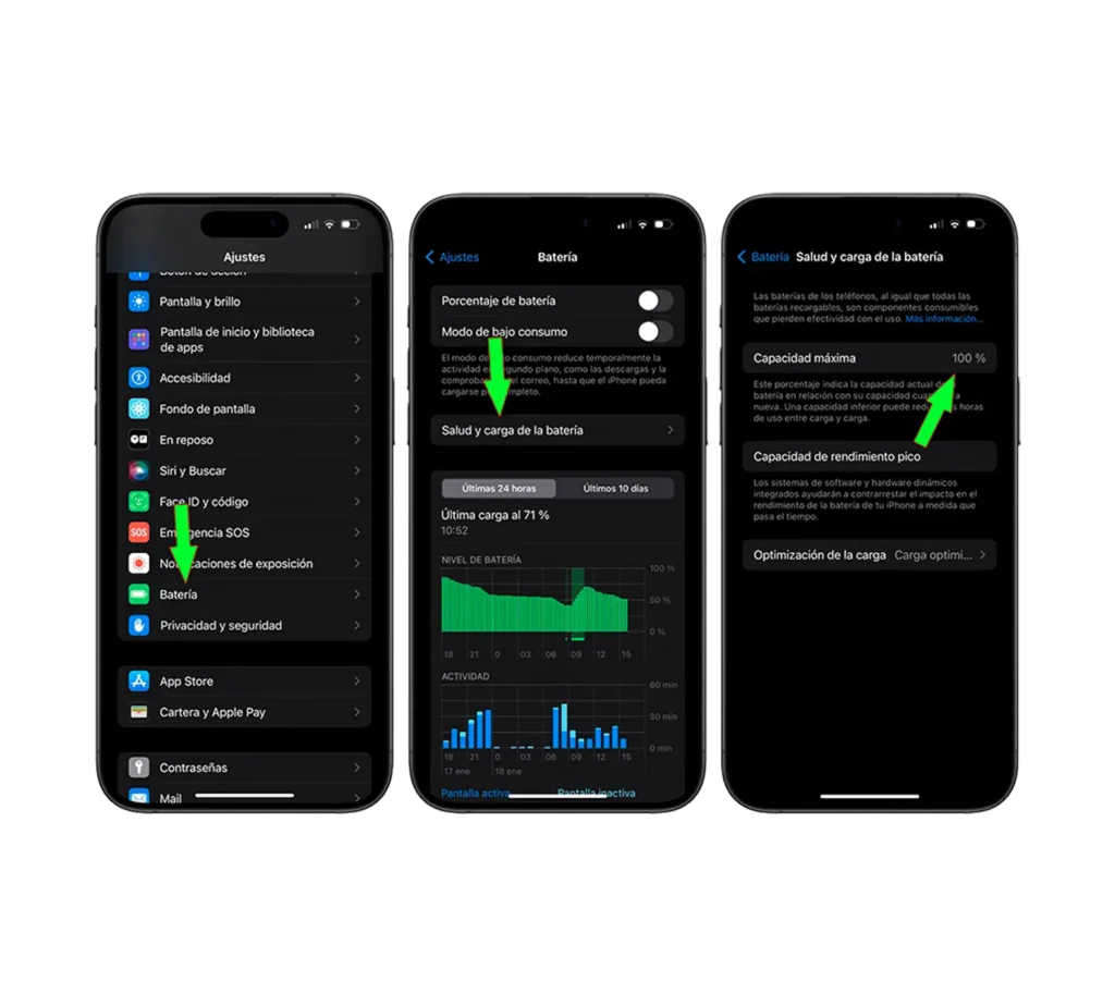 Dónde se mira el estado de la batería en iOS